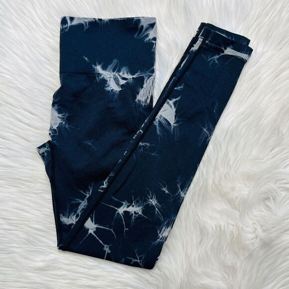 Tie Dye Stretchy Bootylicious Leggings Dark Navy blue and White Size Large - Picture 1 of 4